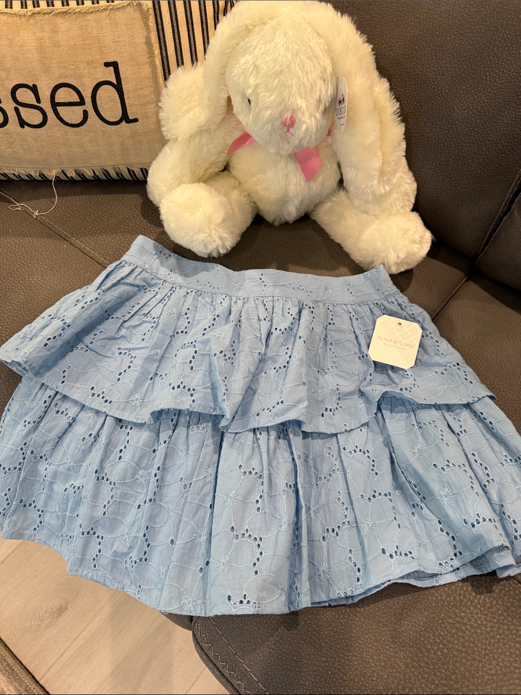 Altar'd State Powder Blue Eyelet Tiered Skirt